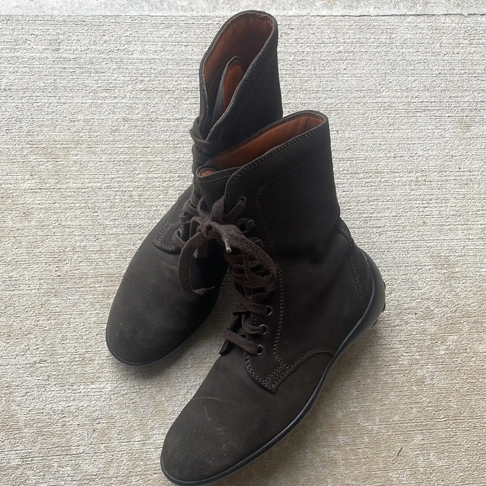 Tod's boots Men’s Brown leather Suede Lace Up combat Shoe Size 37